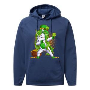 Funny St Patricks Dabbing Leprechaun Unicorn Performance Fleece Hoodie