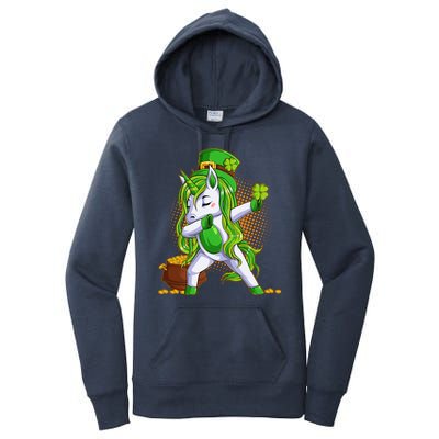 Funny St Patricks Dabbing Leprechaun Unicorn Women's Pullover Hoodie