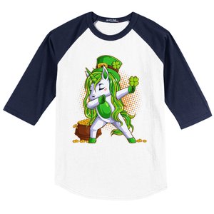 Funny St Patricks Dabbing Leprechaun Unicorn Baseball Sleeve Shirt