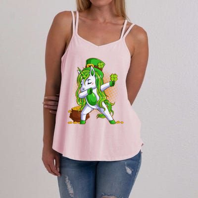 Funny St Patricks Dabbing Leprechaun Unicorn Women's Strappy Tank