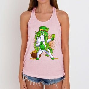 Funny St Patricks Dabbing Leprechaun Unicorn Women's Knotted Racerback Tank