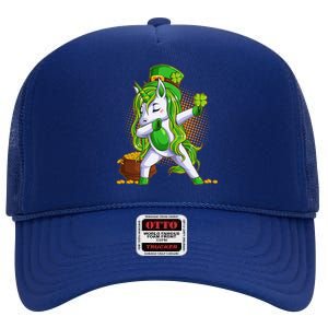 Funny St Patricks Dabbing Leprechaun Unicorn High Crown Mesh Back Trucker Hat