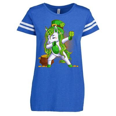 Funny St Patricks Dabbing Leprechaun Unicorn Enza Ladies Jersey Football T-Shirt