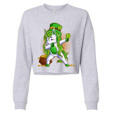 Funny St Patricks Dabbing Leprechaun Unicorn Cropped Pullover Crew