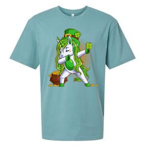 Funny St Patricks Dabbing Leprechaun Unicorn Sueded Cloud Jersey T-Shirt