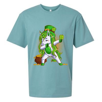 Funny St Patricks Dabbing Leprechaun Unicorn Sueded Cloud Jersey T-Shirt