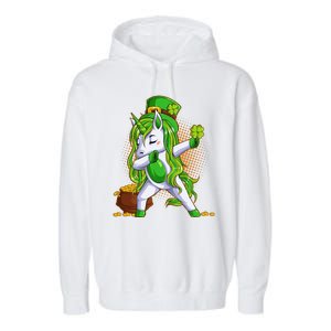 Funny St Patricks Dabbing Leprechaun Unicorn Garment-Dyed Fleece Hoodie