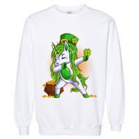 Funny St Patricks Dabbing Leprechaun Unicorn Garment-Dyed Sweatshirt