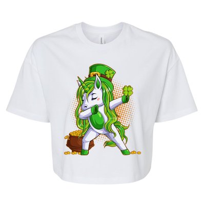 Funny St Patricks Dabbing Leprechaun Unicorn Bella+Canvas Jersey Crop Tee