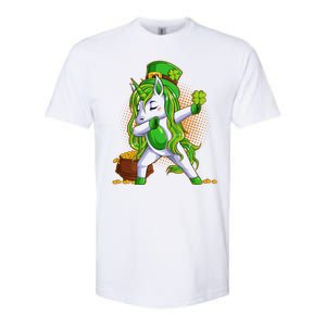 Funny St Patricks Dabbing Leprechaun Unicorn Softstyle CVC T-Shirt