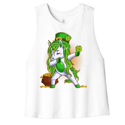 Funny St Patricks Dabbing Leprechaun Unicorn Women's Racerback Cropped Tank