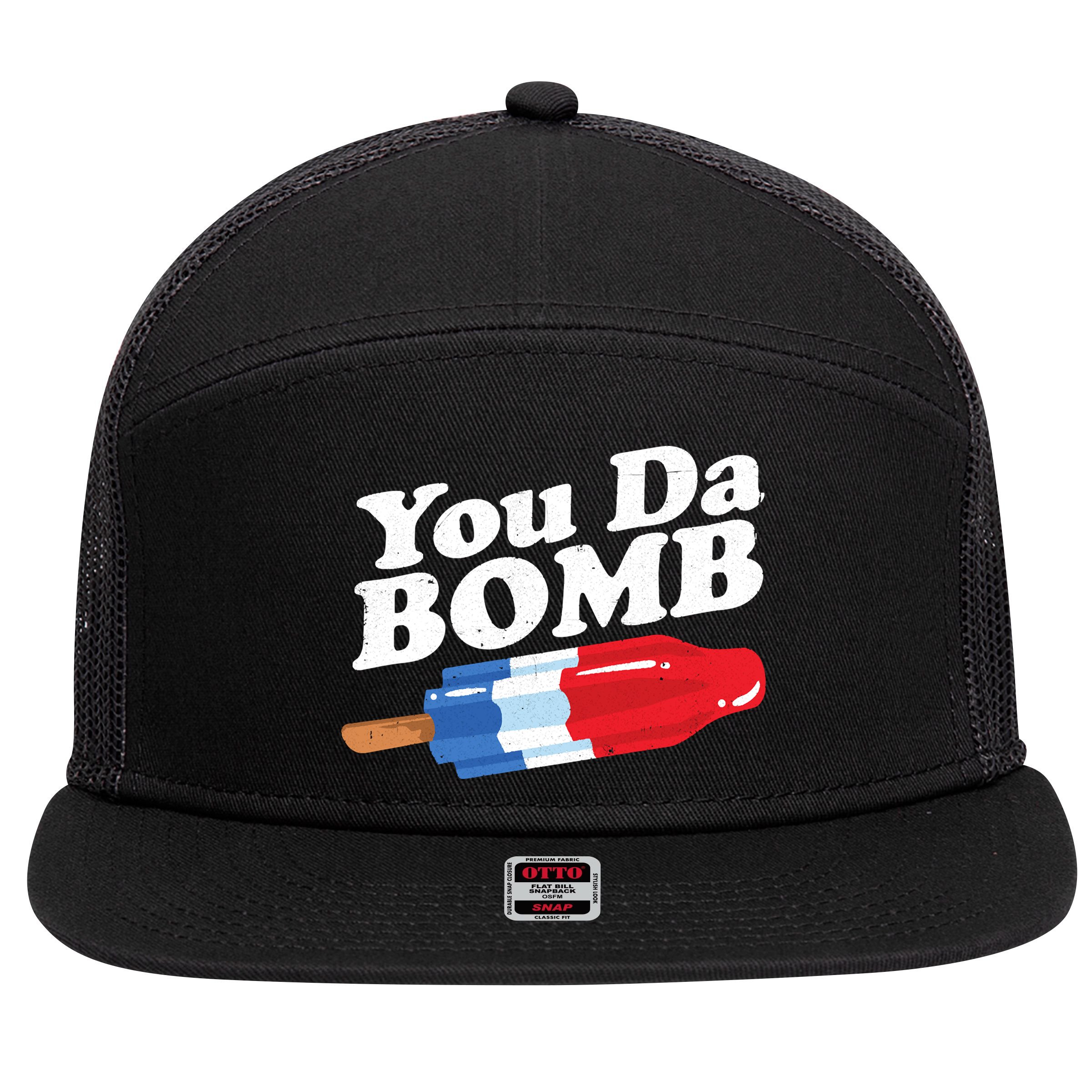 Funny Summer Popsicle Pop Retro You Da Bomb 80's Gift 7 Panel Mesh Trucker Snapback Hat