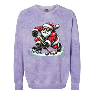 Funny Santa Playing Ice Hockey Lovers Christmas Meaningful Gift Colorblast Crewneck Sweatshirt