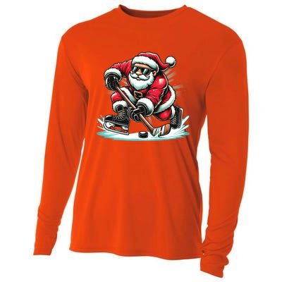 Funny Santa Playing Ice Hockey Lovers Christmas Meaningful Gift Cooling Performance Long Sleeve Crew