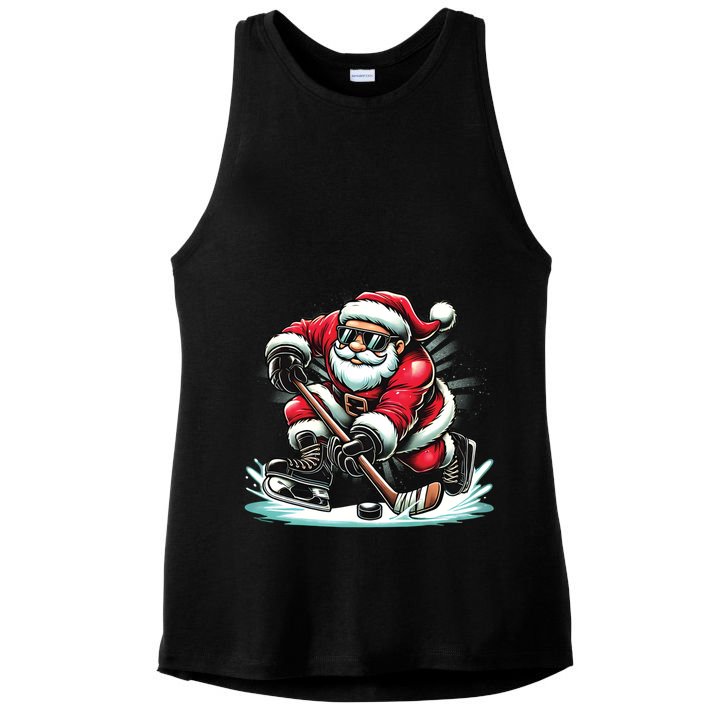 Funny Santa Playing Ice Hockey Lovers Christmas Meaningful Gift Ladies PosiCharge Tri-Blend Wicking Tank