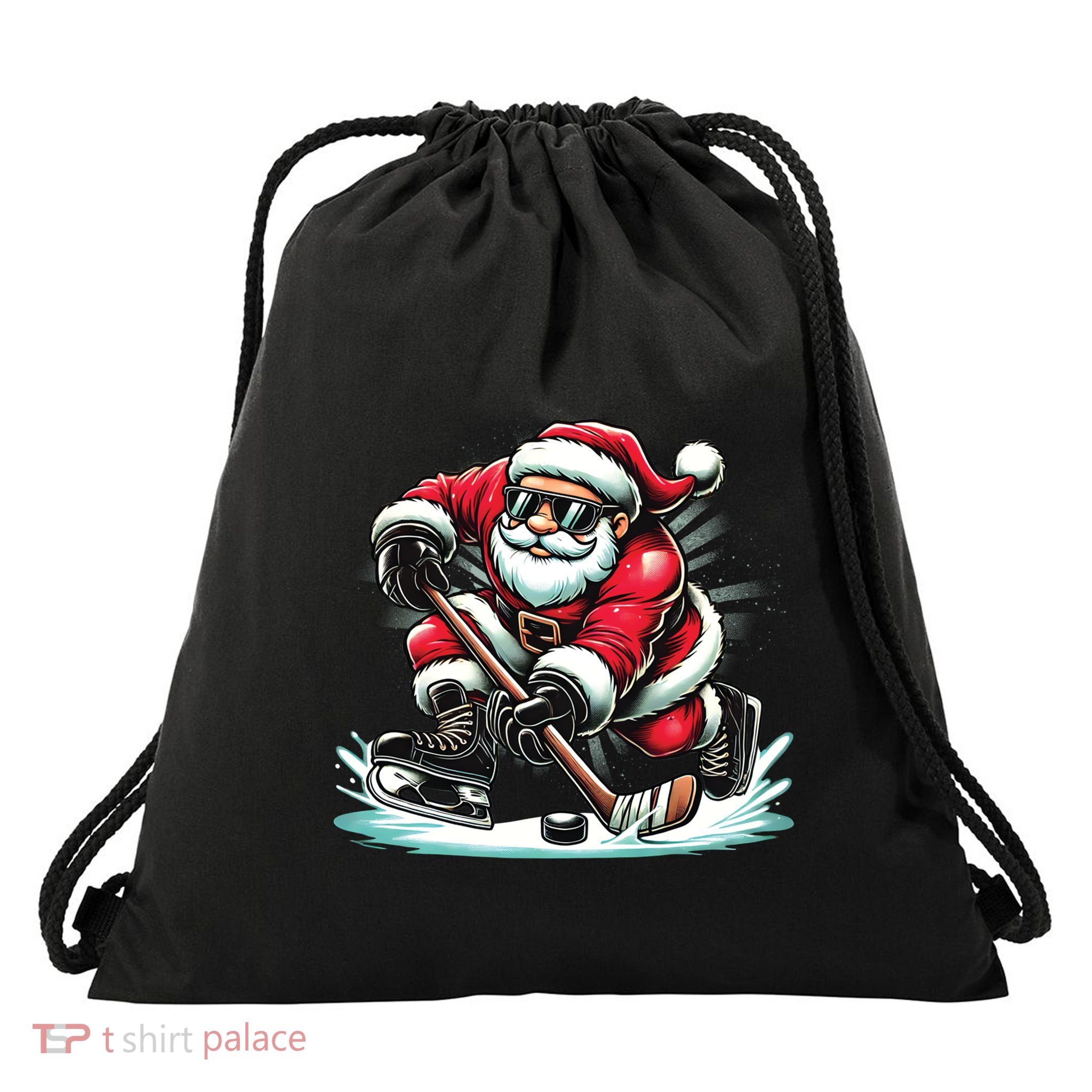 Funny Santa Playing Ice Hockey Lovers Christmas Meaningful Gift Drawstring Bag