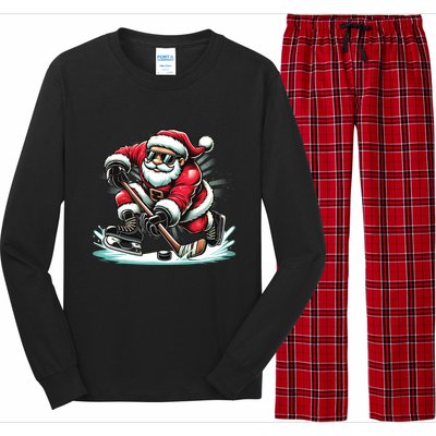 Funny Santa Playing Ice Hockey Lovers Christmas Meaningful Gift Long Sleeve Pajama Set