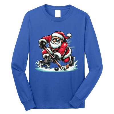 Funny Santa Playing Ice Hockey Lovers Christmas Meaningful Gift Long Sleeve Shirt