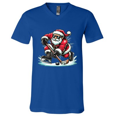 Funny Santa Playing Ice Hockey Lovers Christmas Meaningful Gift V-Neck T-Shirt