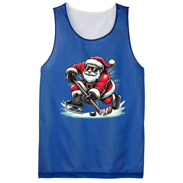 Funny Santa Playing Ice Hockey Lovers Christmas Meaningful Gift Mesh Reversible Basketball Jersey Tank