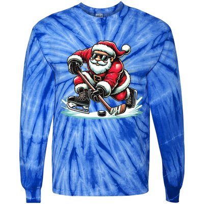 Funny Santa Playing Ice Hockey Lovers Christmas Meaningful Gift Tie-Dye Long Sleeve Shirt