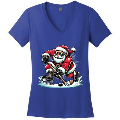 Funny Santa Playing Ice Hockey Lovers Christmas Meaningful Gift Women's V-Neck T-Shirt