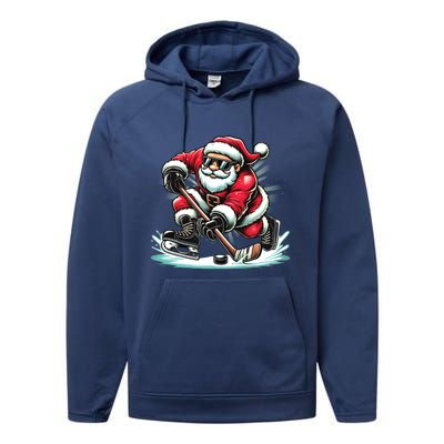 Funny Santa Playing Ice Hockey Lovers Christmas Meaningful Gift Performance Fleece Hoodie