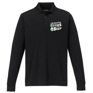 Funny St Patricks Day Titties And Beer Gift Performance Long Sleeve Polo