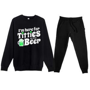 Funny St Patricks Day Titties And Beer Gift Premium Crewneck Sweatsuit Set