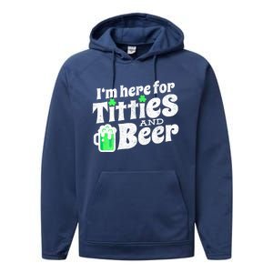 Funny St Patricks Day Titties And Beer Gift Performance Fleece Hoodie