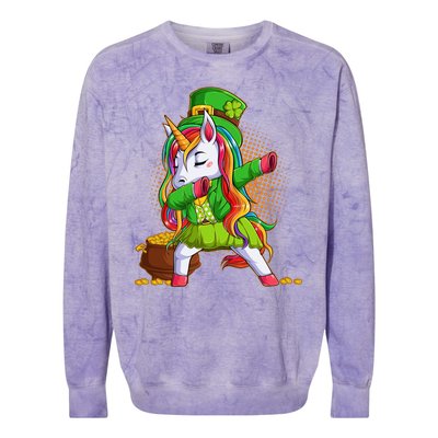 Funny St Patricks Dabbing Leprechaun Rainbow Unicorn Colorblast Crewneck Sweatshirt