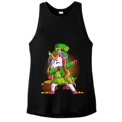 Funny St Patricks Dabbing Leprechaun Rainbow Unicorn Ladies PosiCharge Tri-Blend Wicking Tank