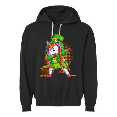 Funny St Patricks Dabbing Leprechaun Rainbow Unicorn Garment-Dyed Fleece Hoodie