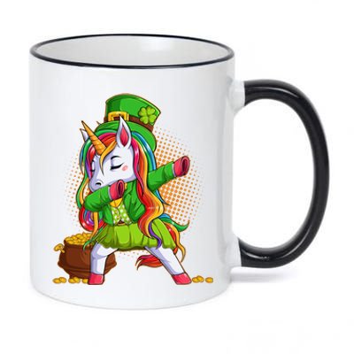 Funny St Patricks Dabbing Leprechaun Rainbow Unicorn 11oz Black Color Changing Mug