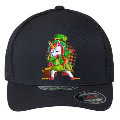 Funny St Patricks Dabbing Leprechaun Rainbow Unicorn Flexfit Unipanel Trucker Cap