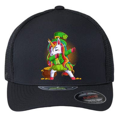 Funny St Patricks Dabbing Leprechaun Rainbow Unicorn Flexfit Unipanel Trucker Cap