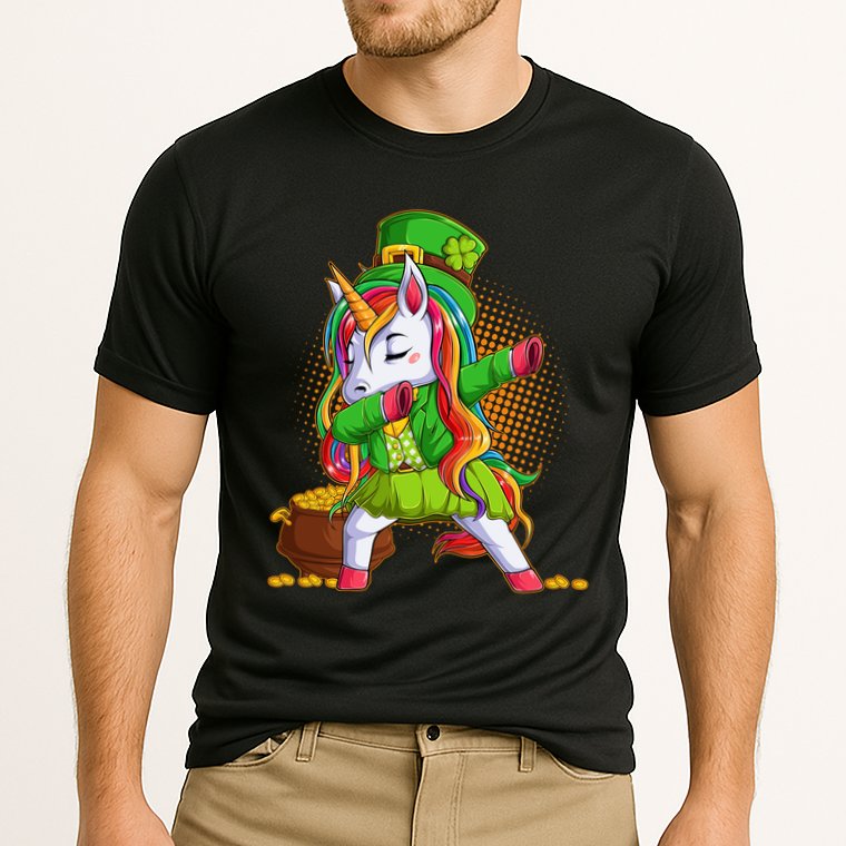 Funny St Patricks Dabbing Leprechaun Rainbow Unicorn Performance Shirt