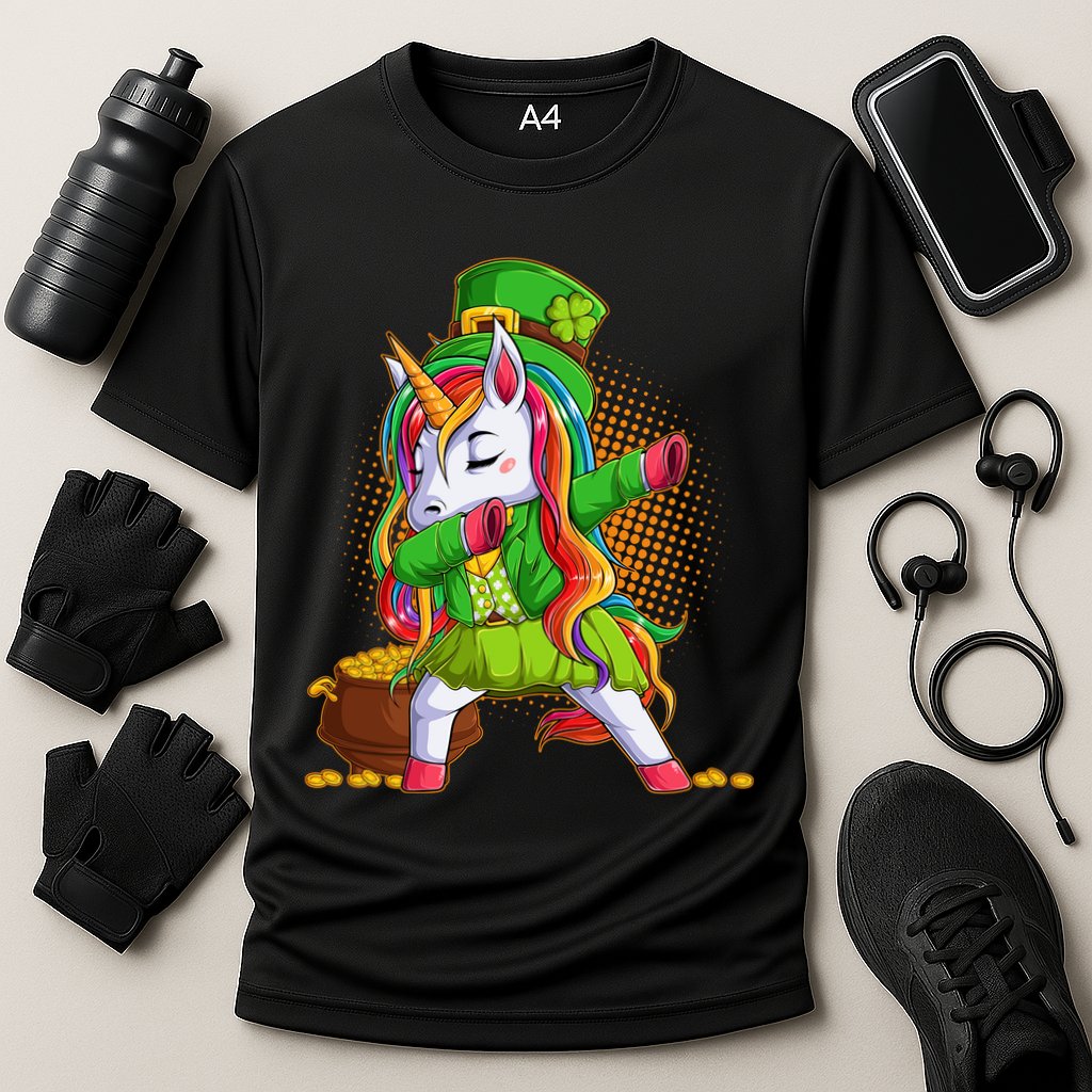 Funny St Patricks Dabbing Leprechaun Rainbow Unicorn Performance Shirt
