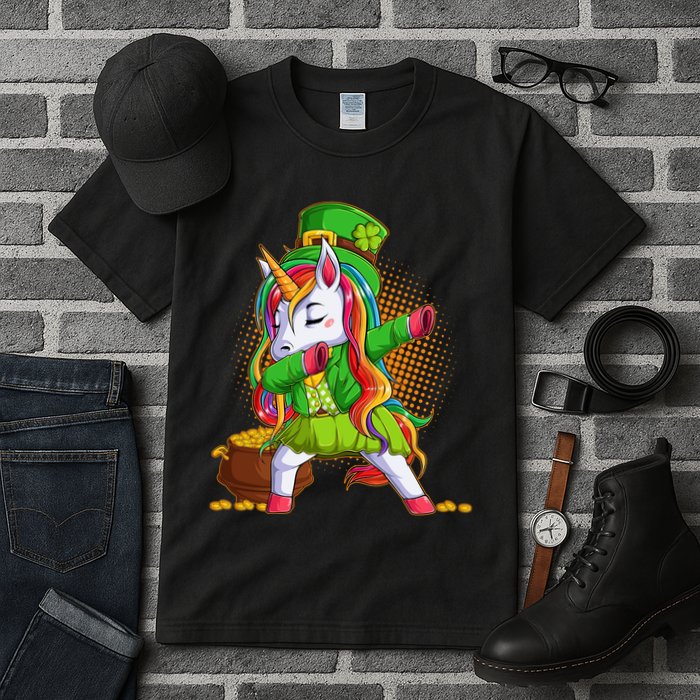 Funny St Patricks Dabbing Leprechaun Rainbow Unicorn Tall T-Shirt