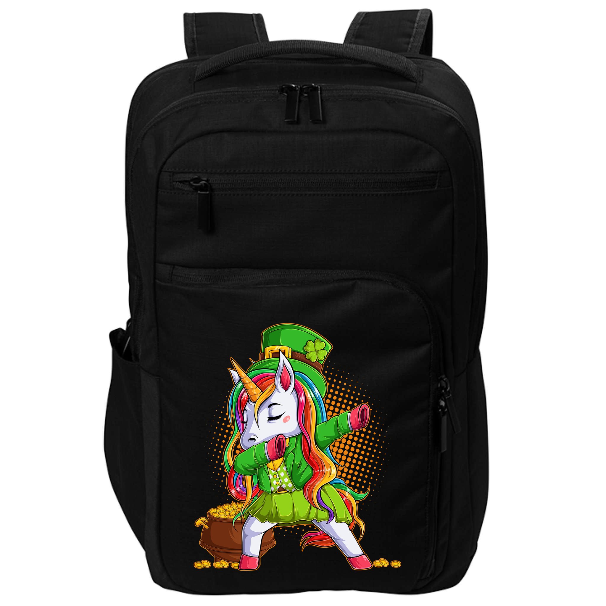 Funny St Patricks Dabbing Leprechaun Rainbow Unicorn Impact Tech Backpack