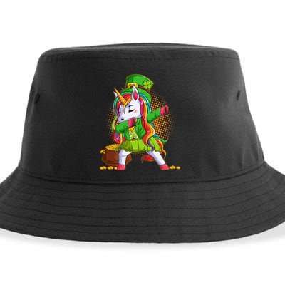 Funny St Patricks Dabbing Leprechaun Rainbow Unicorn Sustainable Bucket Hat