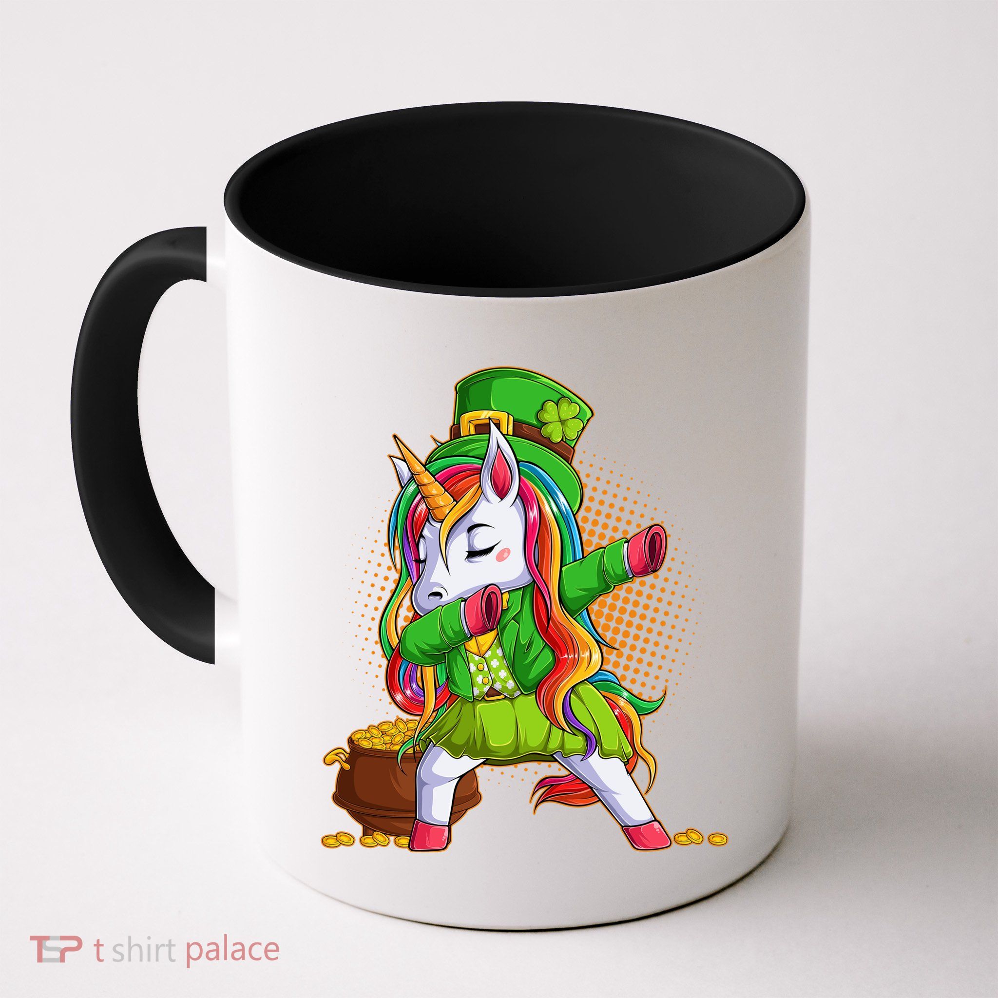 Funny St Patricks Dabbing Leprechaun Rainbow Unicorn Mug
