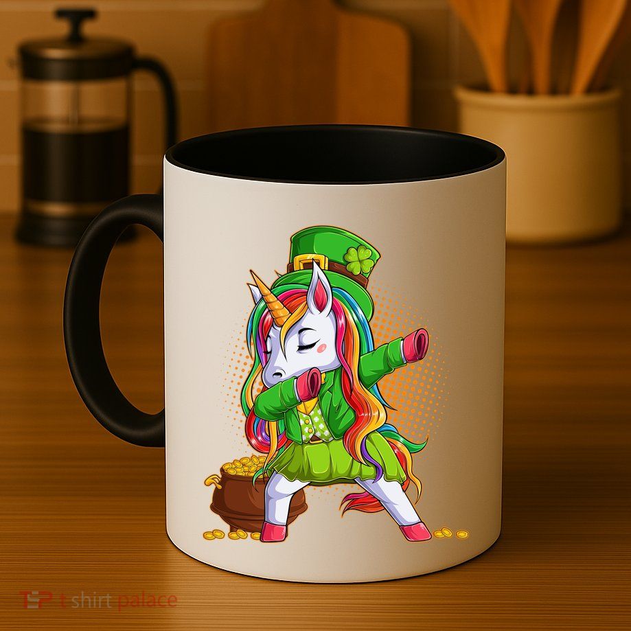 Funny St Patricks Dabbing Leprechaun Rainbow Unicorn Mug