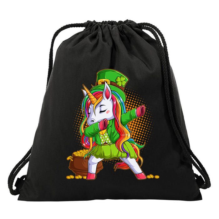 Funny St Patricks Dabbing Leprechaun Rainbow Unicorn Drawstring Bag