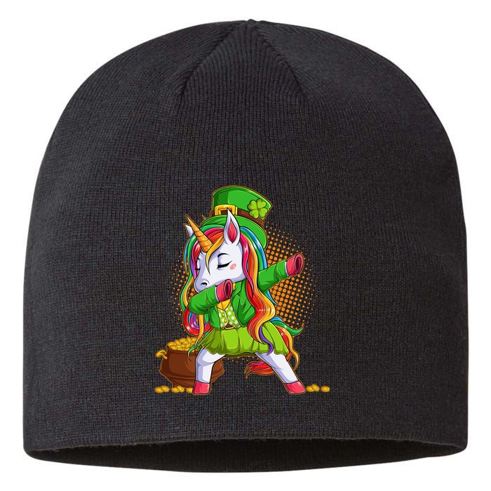 Funny St Patricks Dabbing Leprechaun Rainbow Unicorn Sustainable Beanie