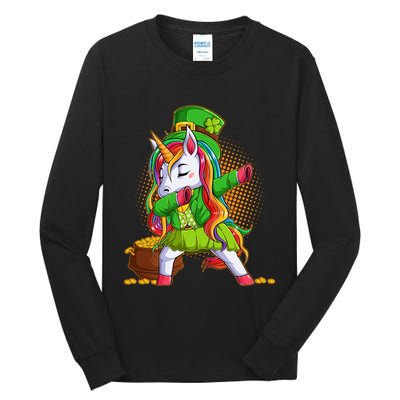 Funny St Patricks Dabbing Leprechaun Rainbow Unicorn Tall Long Sleeve T-Shirt