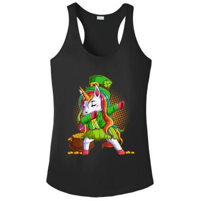 Funny St Patricks Dabbing Leprechaun Rainbow Unicorn Ladies PosiCharge Competitor Racerback Tank