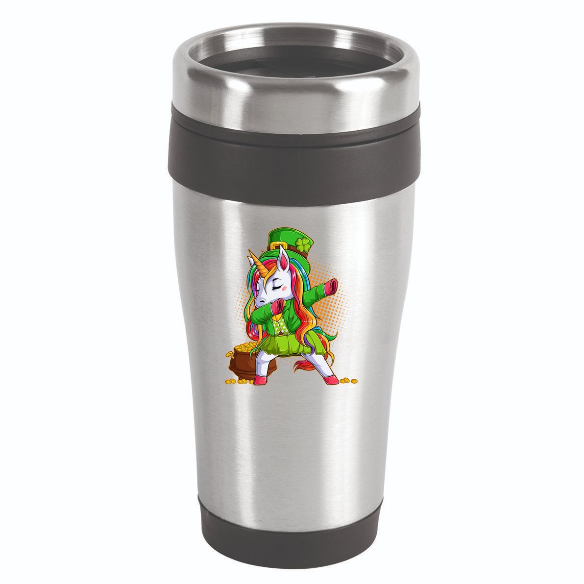 Funny St Patricks Dabbing Leprechaun Rainbow Unicorn 16oz Travel Tumbler