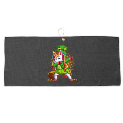 Funny St Patricks Dabbing Leprechaun Rainbow Unicorn Large Microfiber Waffle Golf Towel