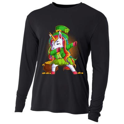 Funny St Patricks Dabbing Leprechaun Rainbow Unicorn Cooling Performance Long Sleeve Crew